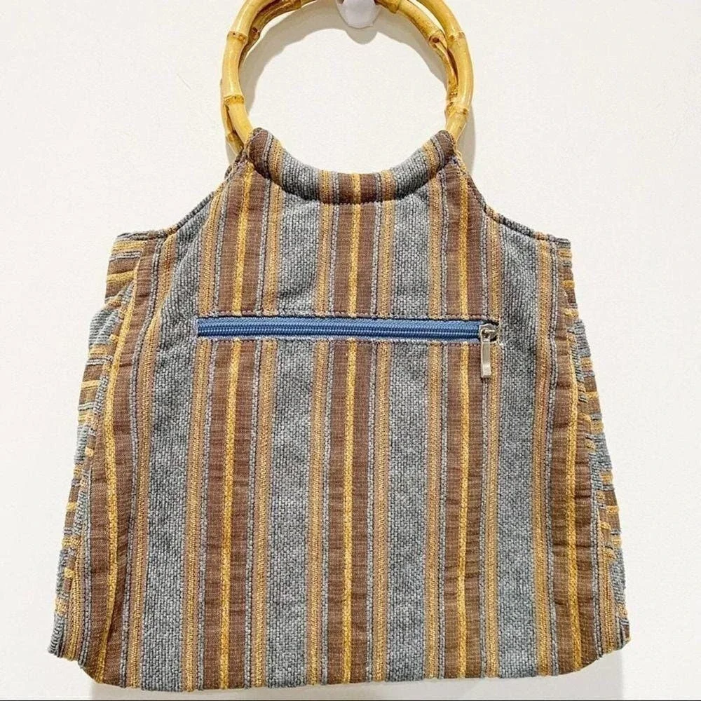 Vintage‎ JENNIFER TAYLOR tapestry bamboo handbag boho dainty feminine retro
